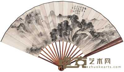 胡佩衡 1940年作 松窗读易图 成扇 25.5×75cm